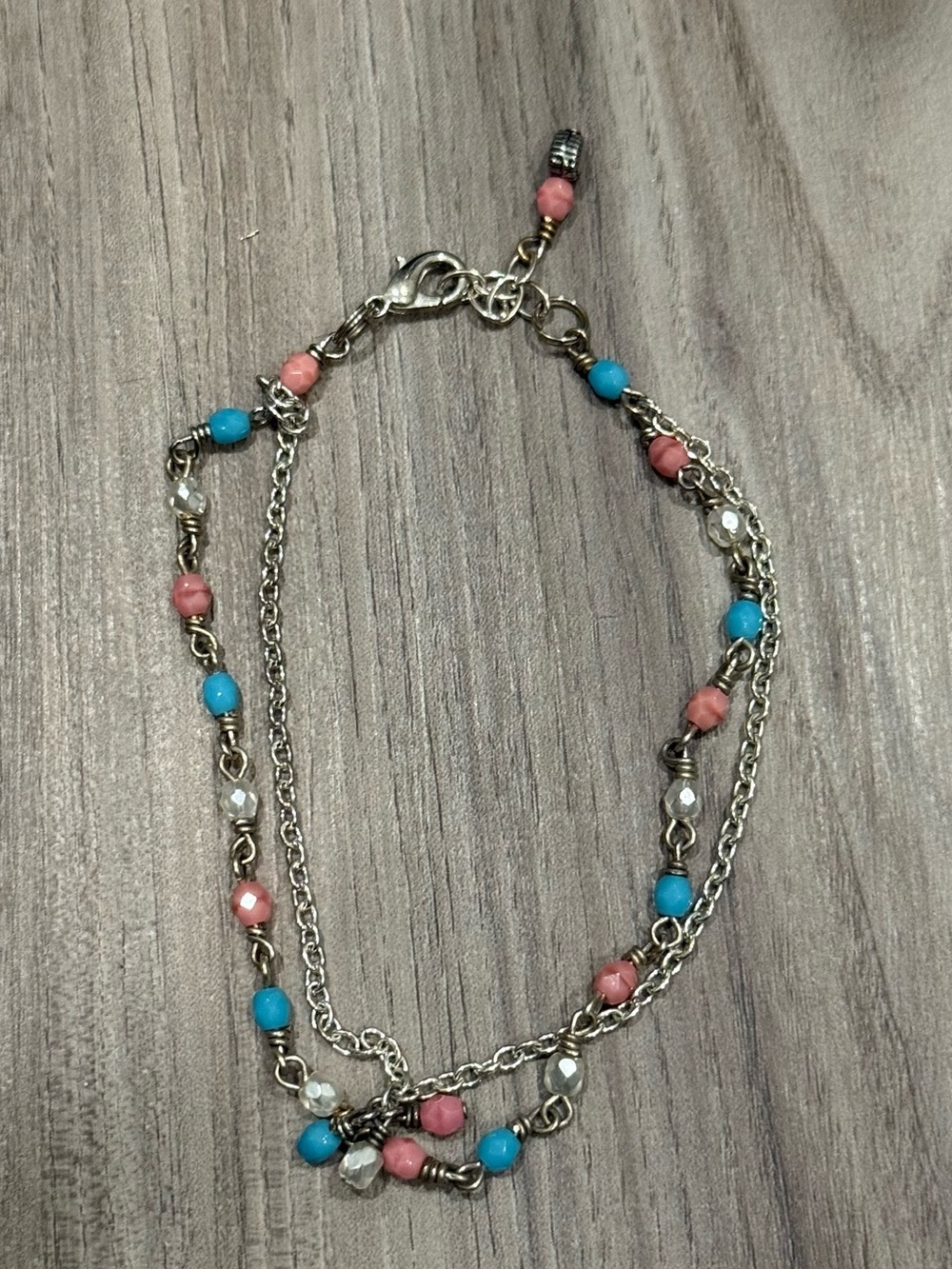 Delicate Pink & Turquoise Beaded Layered Ankle Bracelet